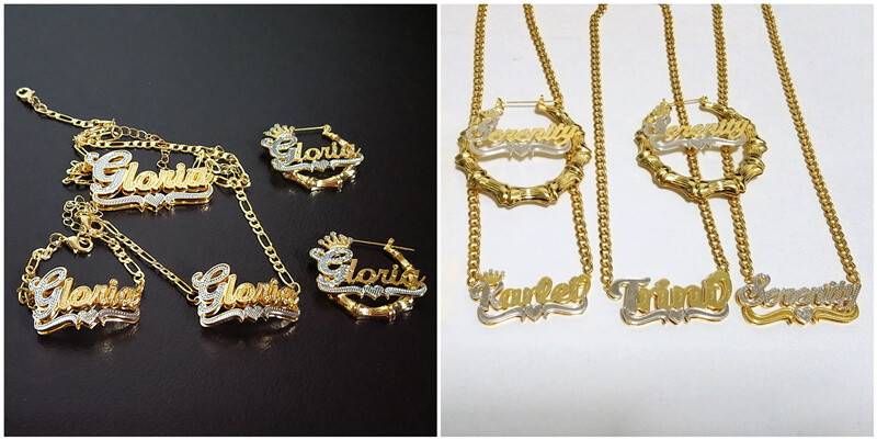wholesale personalized two tone 3d name necklace custom diamond cut name necklaces oxox chain